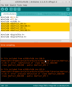 Error when Adafruit ssd1306 includes appear more than once in a sketch