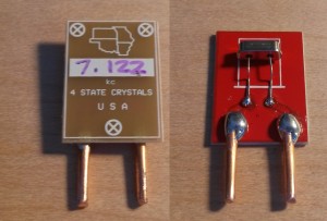 Both sides of HC49 to FT-243 crystal adapter board.